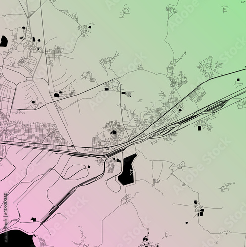 Bhilai, Chhattisgarh, India (IND) - Urban vector city map with parks, rail and roads, highways, minimalist town plan design poster, city center, downtown, transit network, gradient blueprint