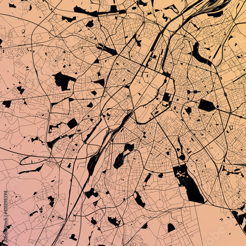 Brussels, Belgium (BEL) - Urban vector city map with parks, rail and roads, highways, minimalist town plan design poster, city center, downtown, transit network, gradient blueprint