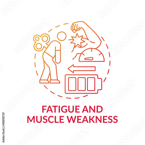 Fatigue and muscle weakness concept icon. Problems with sleep idea thin line illustration. Post-covid syndrome. Feeling of tiredness and exhaustion. Vector isolated outline RGB color drawing