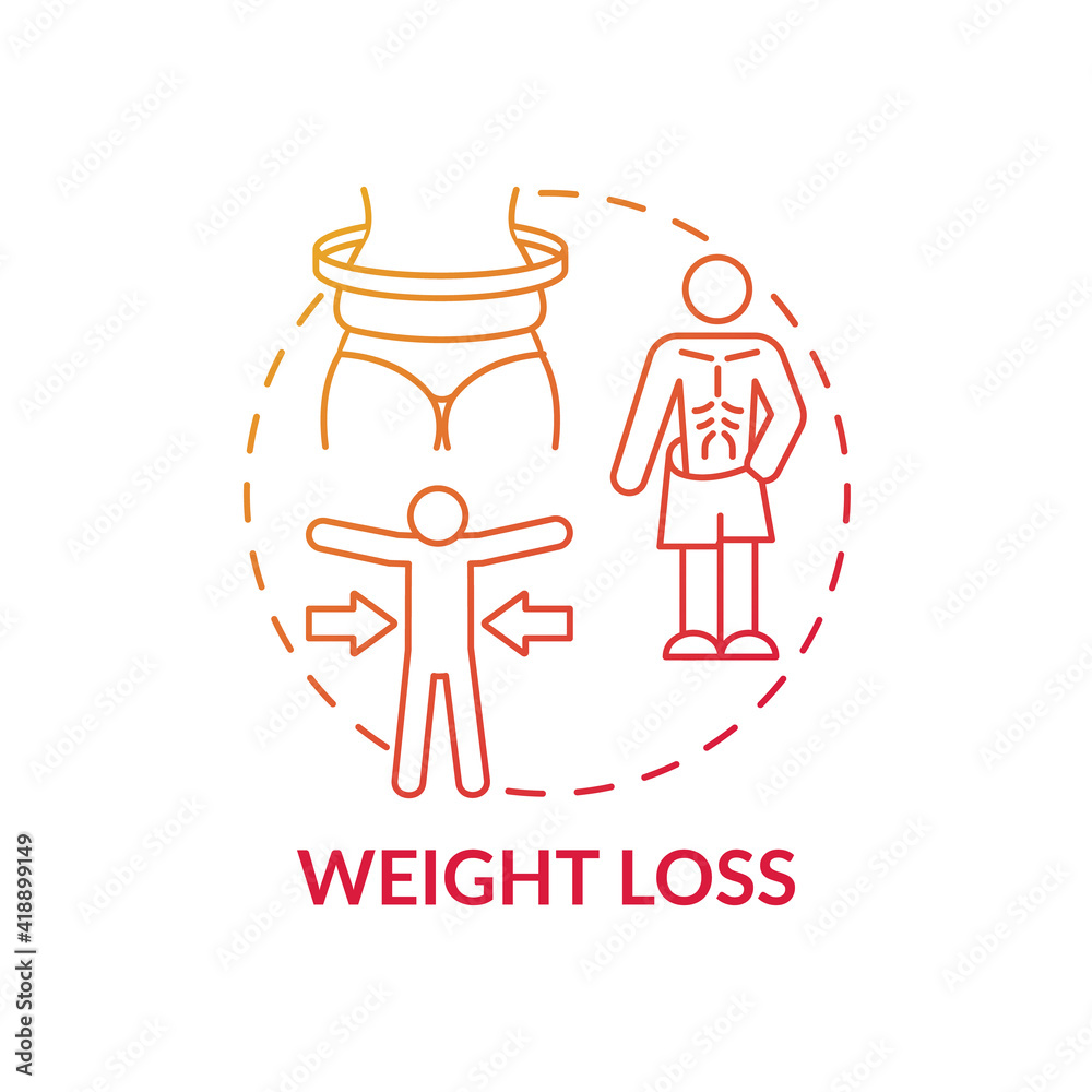Weight loss concept icon. Clinical manifestations idea thin line illustration. Respiratory distress and malnutrition. Shortage of appetite. Vector isolated outline RGB color drawing