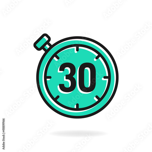 30-second timer clock icon flat design isolated on white background. Vector illustration
