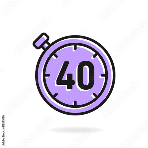 40-second timer clock icon flat design isolated on white background. Vector illustration