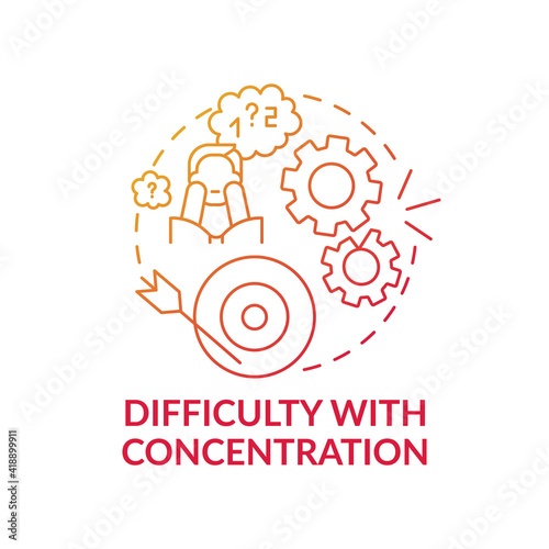 Difficulty with concentration concept icon. Psychological problems idea thin line illustration. Emotional trauma and stress. Insomnia and disease. Vector isolated outline RGB color drawing