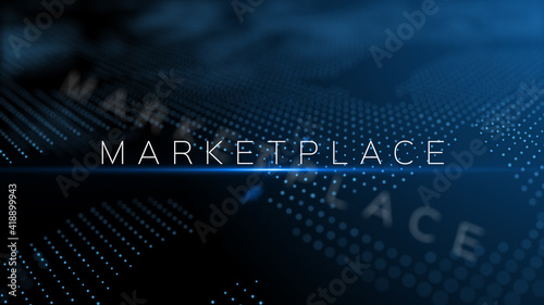 Marketplace - world wide creative concept background text word with lens flare and depth of field focus blur modern background	