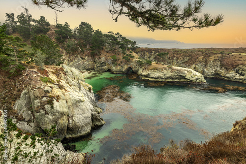 China Cove, Beach in Point Lobos State Natural Reserve, with rock and geological formations along the rugged Big Sur coastline, near Carmel and Monterey, CA. on the California Central Coast.