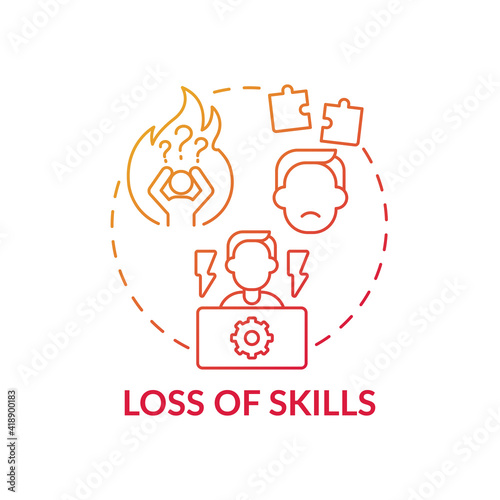 Loss of skills concept icon. Unemployed employees losing experience idea thin line illustration. Increasing unemployment rate. Economic crisis. Vector isolated outline RGB color drawing
