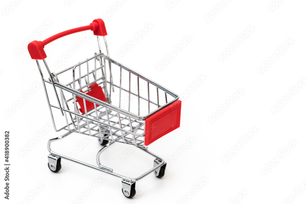 empty small supermarket cart on white background