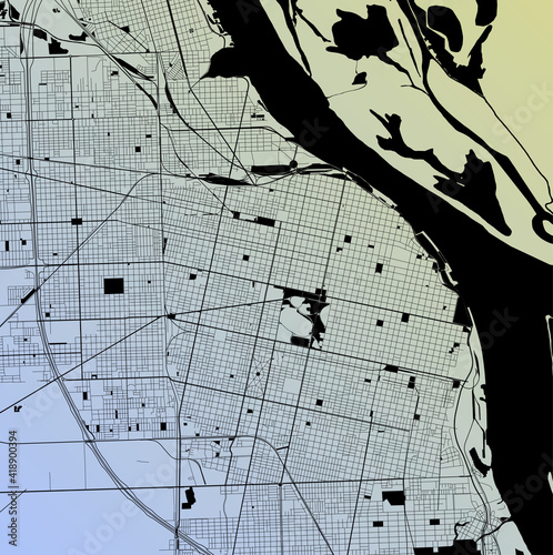 Rosario  Santa Fe  Argentina  ARG  - Urban vector city map with parks  rail and roads  highways  minimalist town plan design poster  city center  downtown  transit network  gradient blueprint