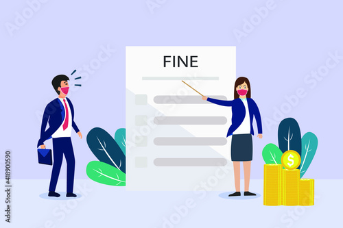 Businesswoman showing a business fine or penalty document at businessman