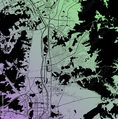 Songnam, Gyeonggi-do, South Korea (KOR) - Urban vector city map with parks, rail and roads, highways, minimalist town plan design poster, city center, downtown, transit network, gradient blueprint