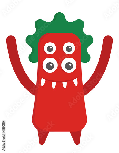 Four eyed monster. Fictional character in cartoon style