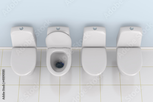 Toilet bowl into washroom. 3D illustration