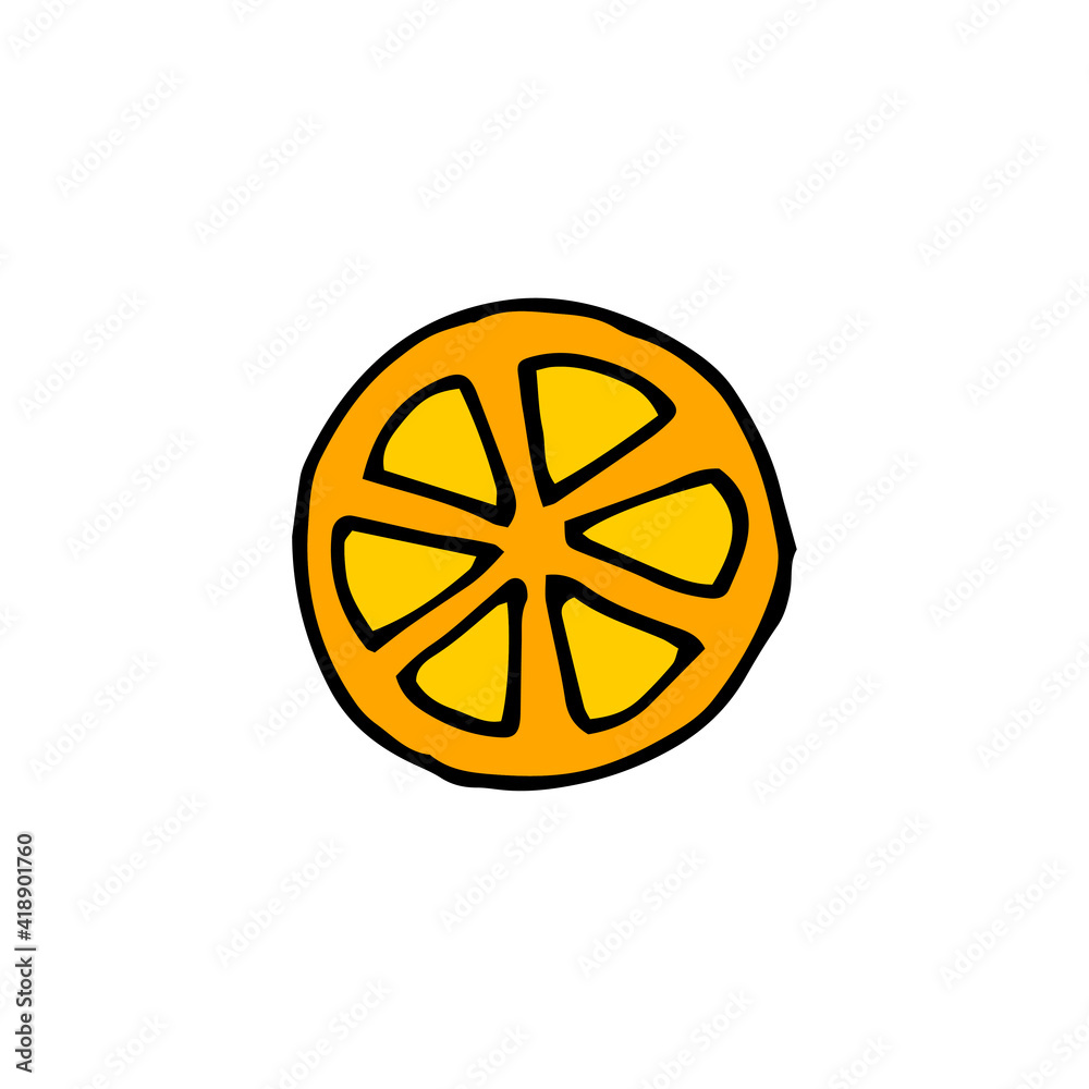 Orange slice. Vector. Hand-drawn illustration. Doodle. Orange slice. Vector. Hand-drawn illustration. Doodle.