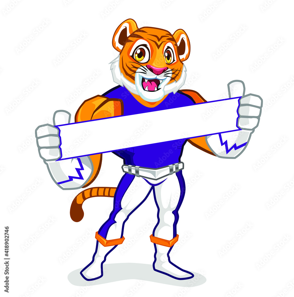 tiger hero muscle mascot cartoon in vector