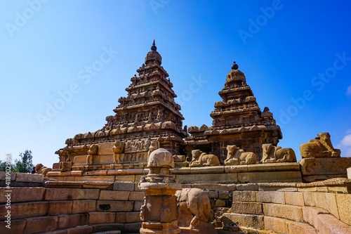 Shore temple built by Pallavas is UNESCO World Heritage Site located at Great South Indian architecture  Tamil Nadu  Mamallapuram or Mahabalipuram