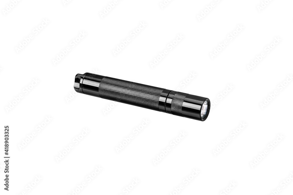 modern black metal flashlight isolated on white modern black metal flashlight isolated on white
