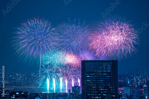 足立区花火2019　横から見る
