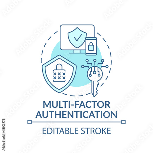Multi-factor authentication concept icon. Computer access control method idea thin line illustration. Gaining access to information. Vector isolated outline RGB color drawing. Editable stroke