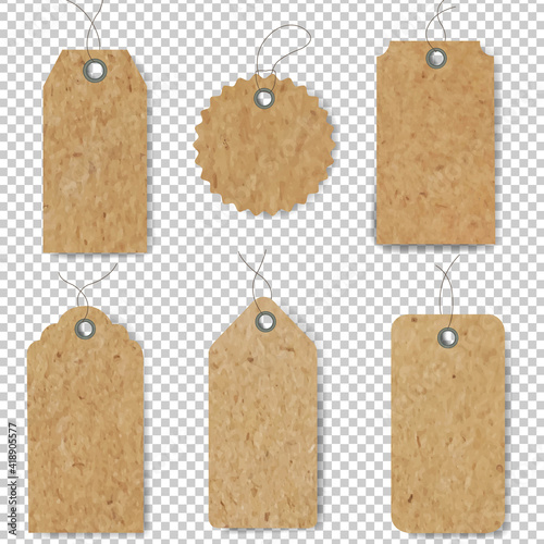 Old Paper Price Tag Set Isolated Transparent Background With Gradient Mesh, Vector Illustration