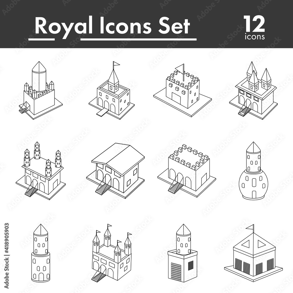 Black Line Art Set of Royal Icon.