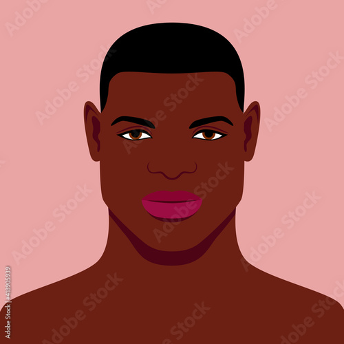 Portrait of a young handsome black man. Vector illustration.