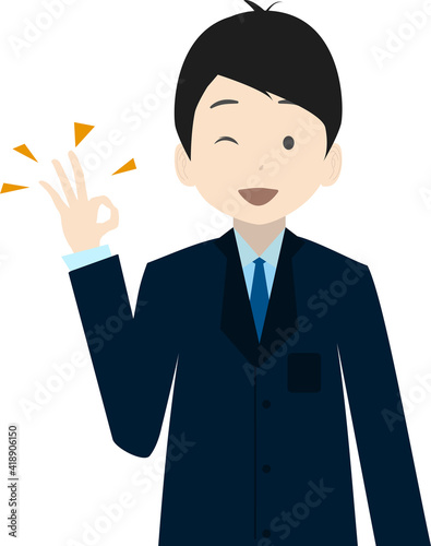 okサインを出すビジネスマン(上半身)