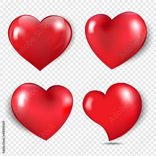Red Hearts Isolated Transparent Background With Gradient Mesh, Vector Illustration.