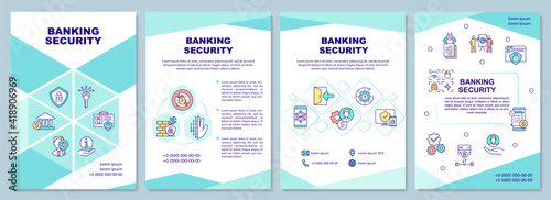 Banking security brochure template. Improving financial security. Flyer, booklet, leaflet print, cover design with linear icons. Vector layouts for magazines, annual reports, advertising posters