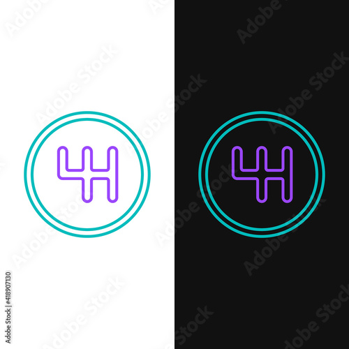 Line Gear shifter icon isolated on white and black background. Transmission icon. Colorful outline concept. Vector.