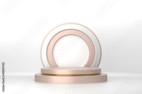 Rose gold pedestal on white background for product demonstration.  3D rendering.