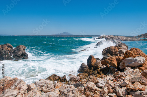 Landscape of beautiful bay with rocky beach in Kos island, Greece photo