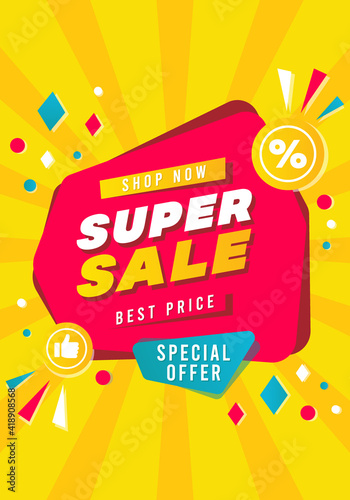 Super sale big finale special offer concept vertical banner template design.Design template discount abstract promotion layout poster.Mega sale vector illustration.Just shop now.Modern bright flyer.