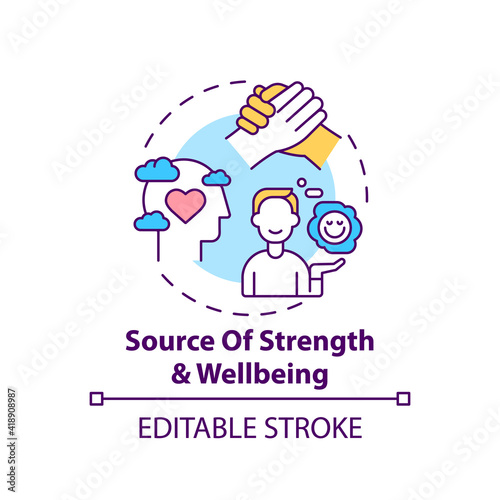 Source of strength and wellbeing concept icon. Mental health care, psychotherapy. Religious value idea thin line illustration. Vector isolated outline RGB color drawing. Editable stroke