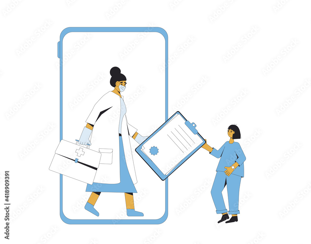 Fototapeta premium Online medical consultation. Telemedicine. Doctor distant advise. Health insurance. Healthcare services.