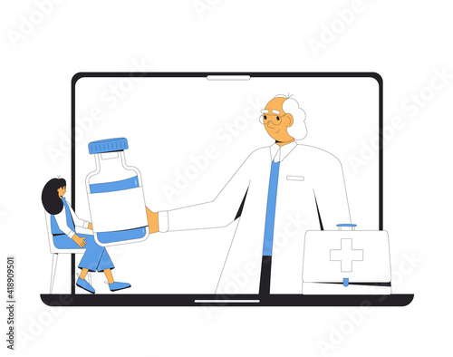Online medical consultation. Telemedicine. Doctor distant advise. Health care by internet. Healthcare services.