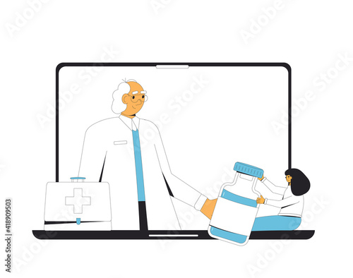 Online medical consultation. Telemedicine. Doctor distant advise. Health care by internet. Healthcare services.