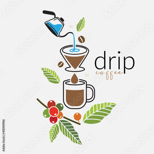 Pour over brewing , dripped coffee making process 