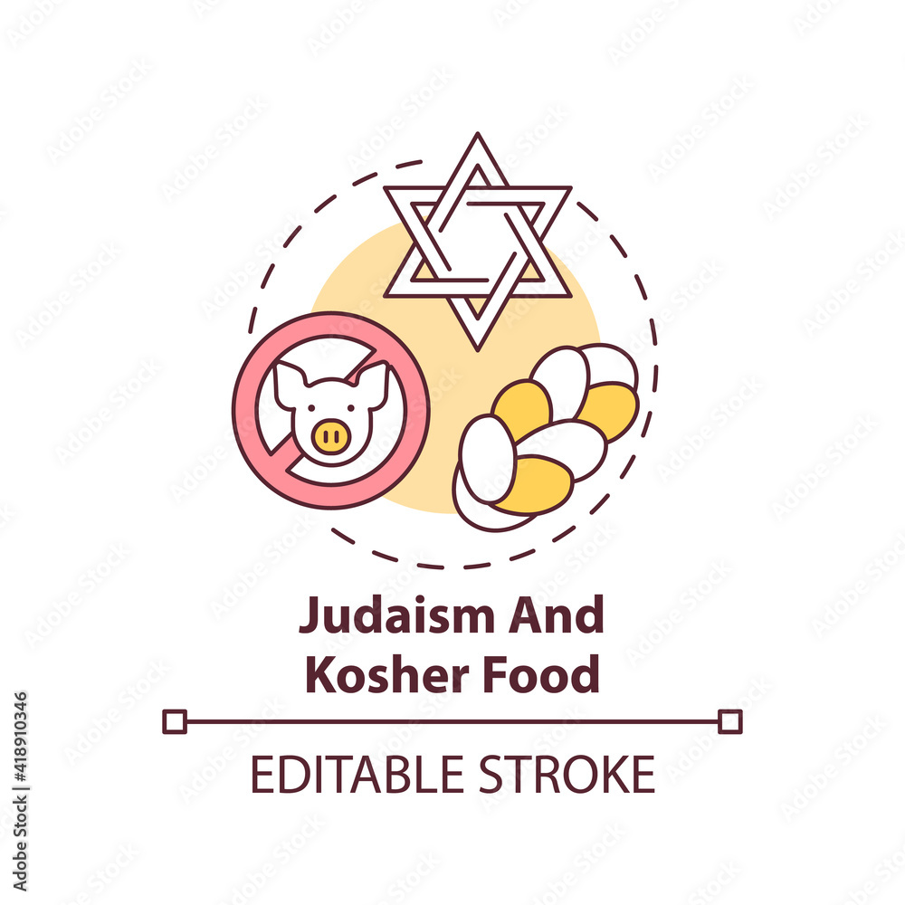 Judaism and kosher food concept icon. Restrictions in meals. No pork