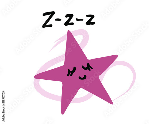 Z z z vector calligraphy lettering text and illustration sleeping star, template, badge, icon or kids greeting card. Hand drawn design.
