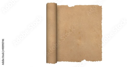 4k, HD, treasure map unrolls from the right. White background.