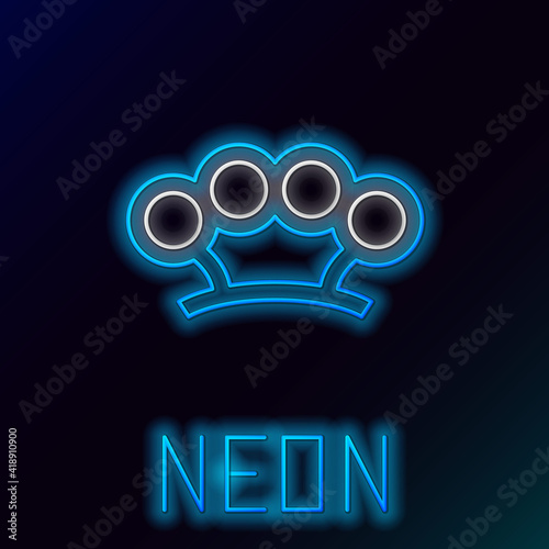 Glowing neon line Brass knuckles icon isolated on black background. Colorful outline concept. Vector.