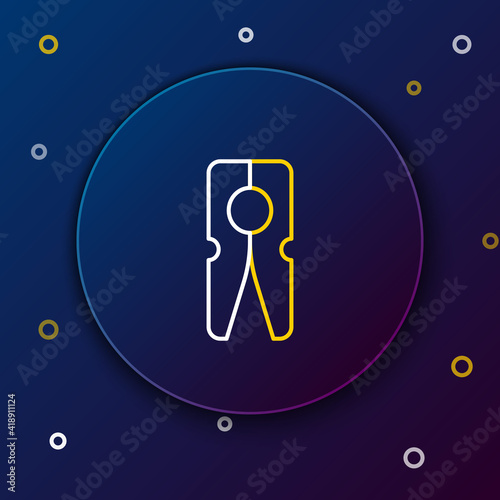 Line Old wood clothes pin icon isolated on blue background. Clothes peg. Colorful outline concept. Vector.