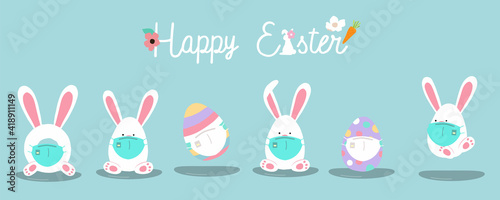 Collection of easter background set with rabbit,egg,flower.Editable vector illustration for website, invitation,postcard and poster