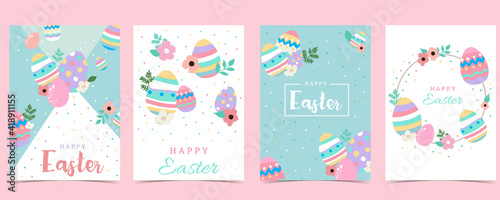 Collection of easter background set with rabbit egg flower.Editable vector illustration for website  invitation postcard and poster