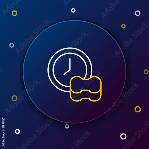 Line Washing dishes icon isolated on blue background. Cleaning dishes icon. Dishwasher sign. Clean tableware sign. Colorful outline concept. Vector.