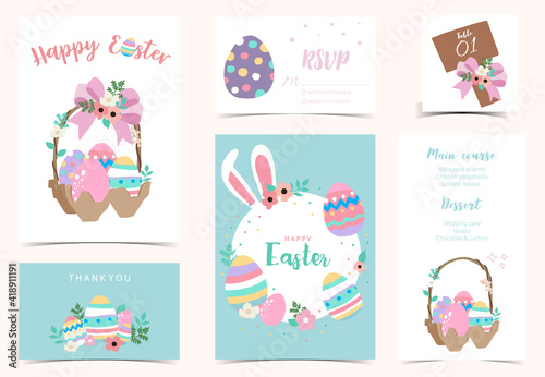 Collection of easter background set with rabbit,egg,flower.Editable vector illustration for website, invitation,postcard and poster