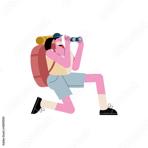 traveler woman wearing mask with binoculars