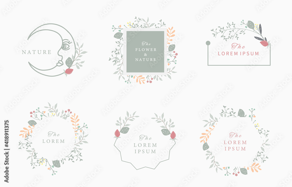 Nature frame collection with leaf and flower.vector illustration for banner and product