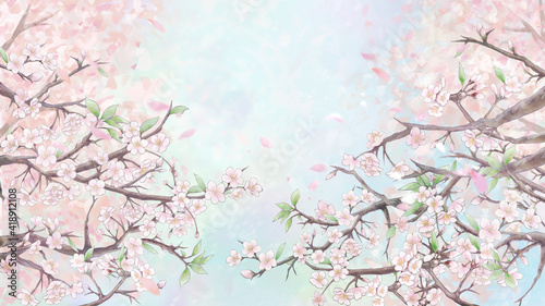 桜の並木背景イラスト2/カラー背景