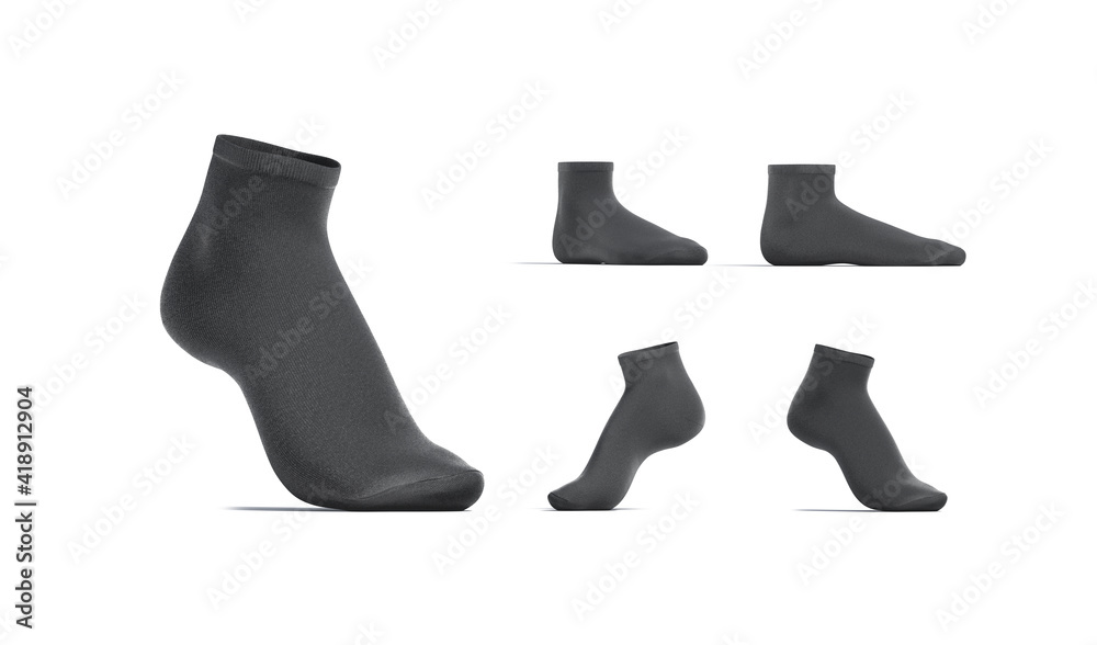 Blank black ancle socks mockup stand, different views Blank black ancle socks mockup stand, different views